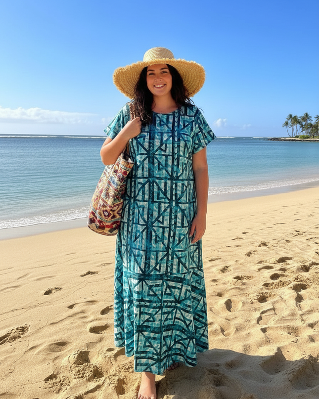 Tribal Blue Print Fishtail Dress