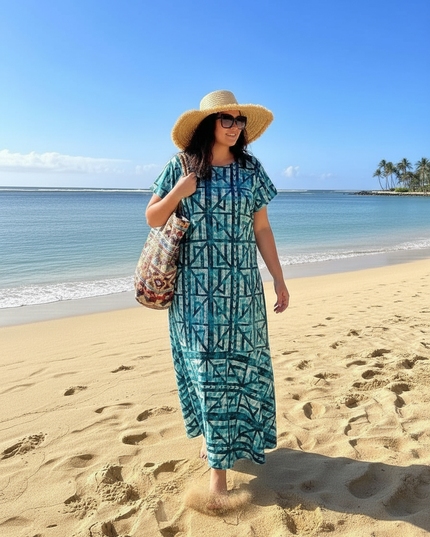 Tribal Blue Print Fishtail Dress