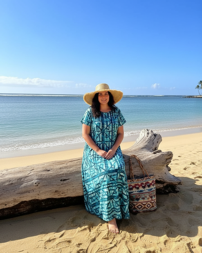 Tribal Blue Print Fishtail Dress