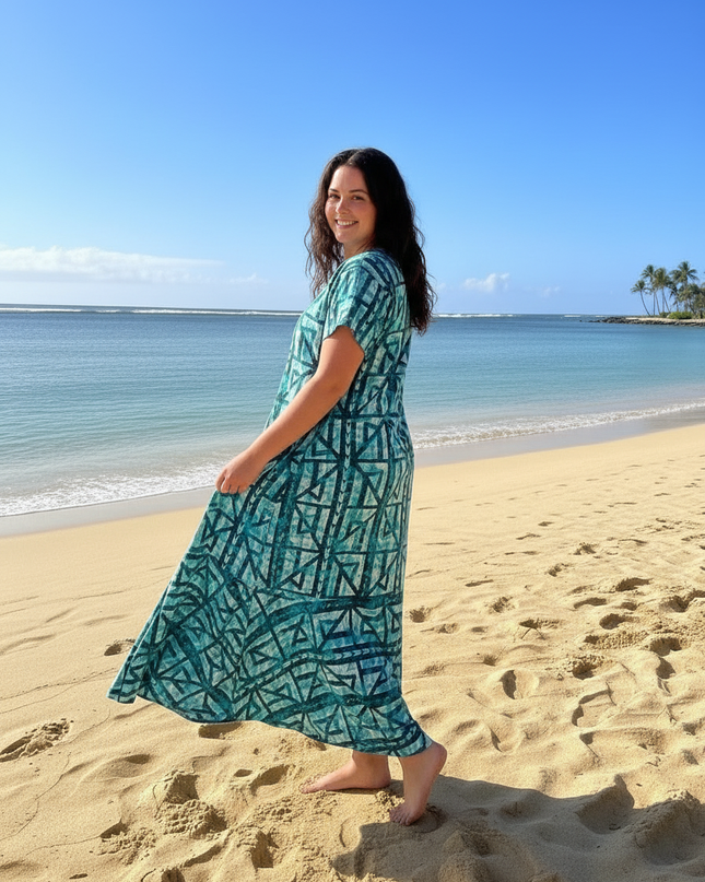 Tribal Blue Print Fishtail Dress