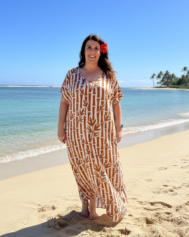 Round neck bamboo print long dress