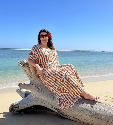Round neck bamboo print long dress