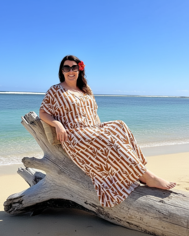 Round neck bamboo print long dress