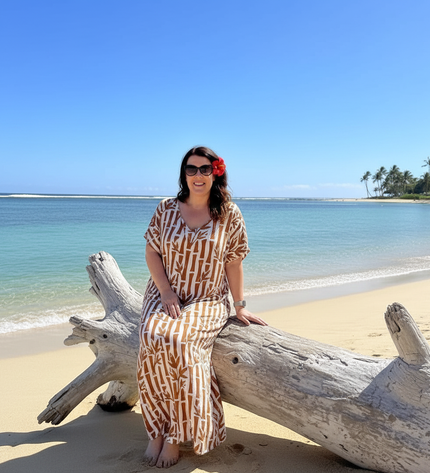 Round neck bamboo print long dress