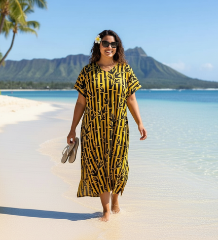 Round neck bamboo print long dress