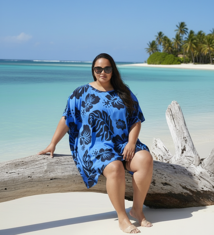 Blue Hibiscus Rayon Poncho Top
