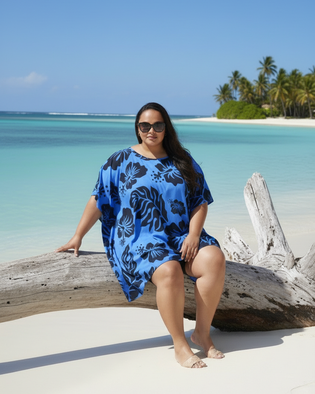 Blue Hibiscus Rayon Poncho Top