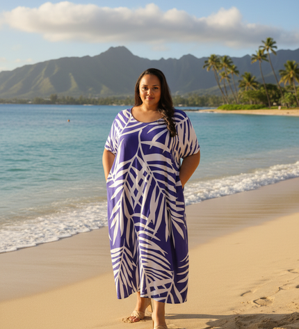 Rayon Maxi Dress - Yellow & Purple  Fern Print