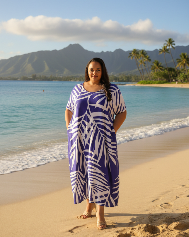 Rayon Maxi Dress - Yellow & Purple  Fern Print