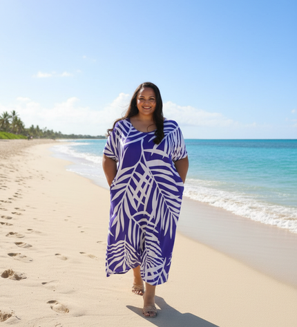 Rayon Maxi Dress - Yellow & Purple  Fern Print