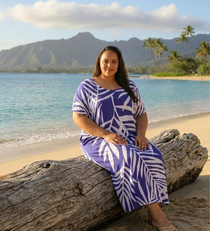 Rayon Maxi Dress - Yellow & Purple  Fern Print