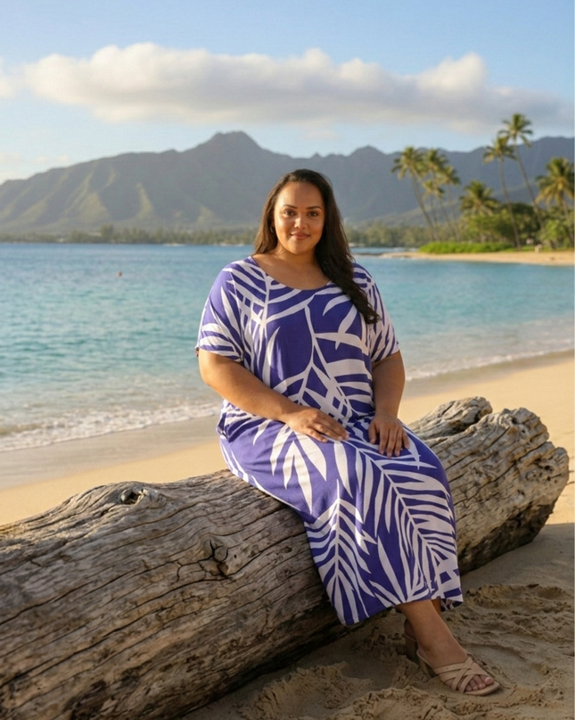 Rayon Maxi Dress - Yellow & Purple  Fern Print