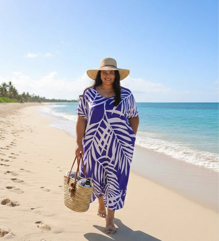Rayon Maxi Dress - Yellow & Purple  Fern Print