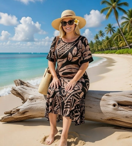 Fishtail Polynesian Print Dress