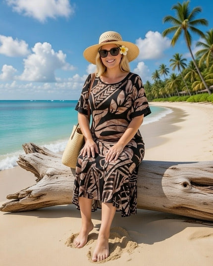 Fishtail Polynesian Print Dress