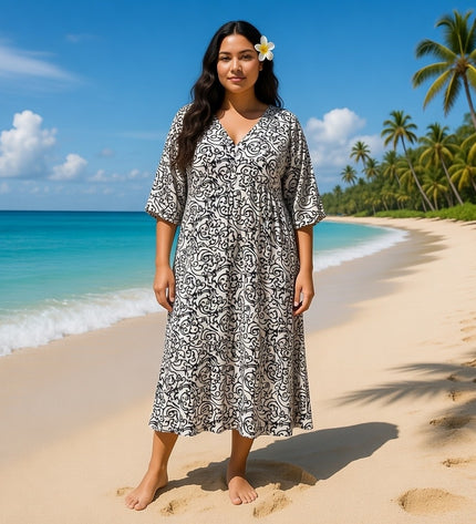 Rayon V-Neck Midi Dress