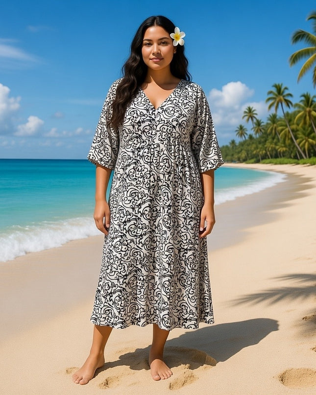 Rayon V-Neck Midi Dress