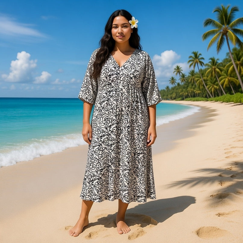 Rayon V-Neck Midi Dress