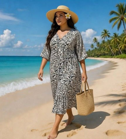 Rayon V-Neck Midi Dress