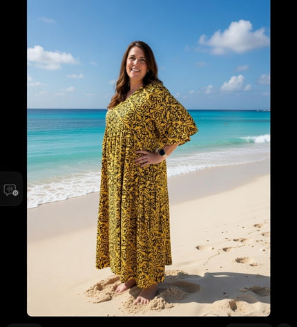 Rayon V-Neck Midi Dress