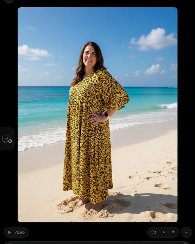 Rayon V-Neck Midi Dress