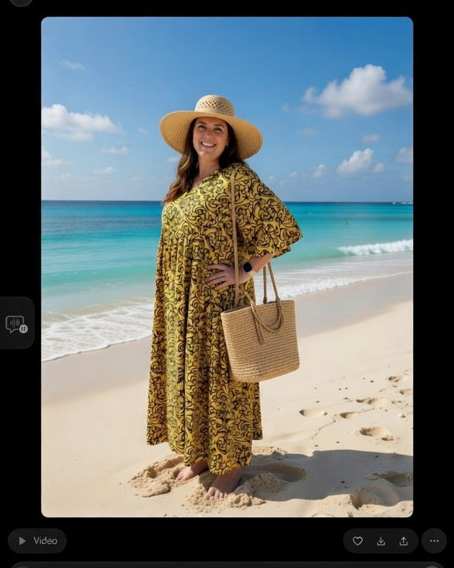 Rayon V-Neck Midi Dress