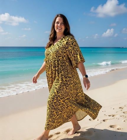 Rayon V-Neck Midi Dress