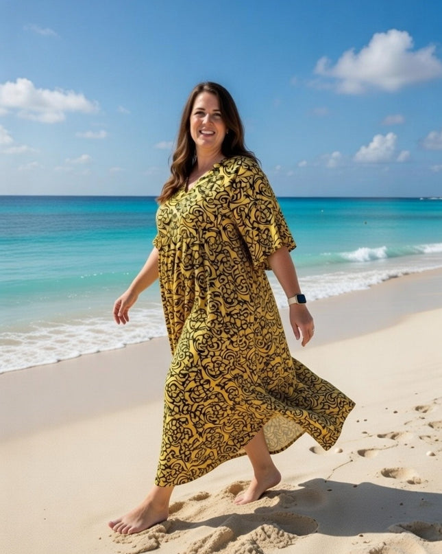 Rayon V-Neck Midi Dress