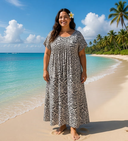 V-NECK GEOMETRIC PRINT  LONG DRESS
