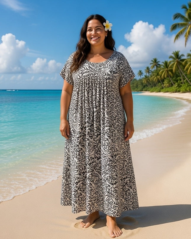 V-NECK GEOMETRIC PRINT  LONG DRESS