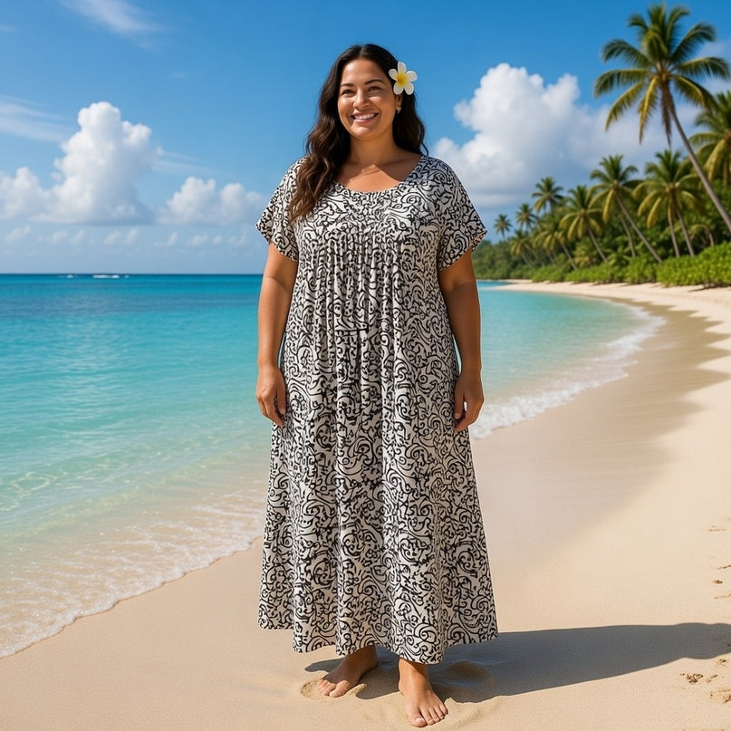 V-NECK GEOMETRIC PRINT  LONG DRESS