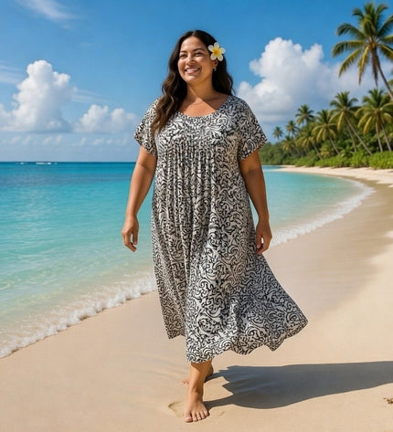 V-NECK GEOMETRIC PRINT  LONG DRESS