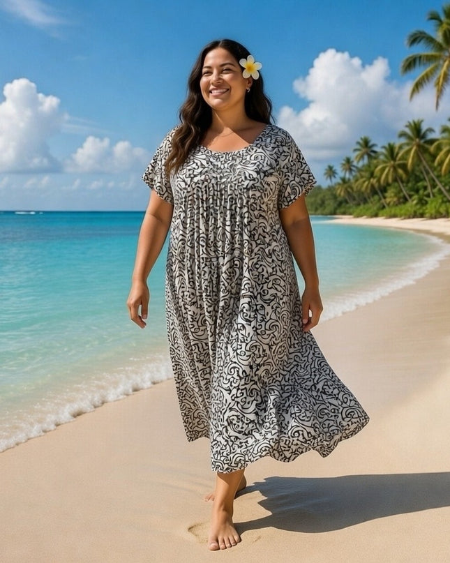 V-NECK GEOMETRIC PRINT  LONG DRESS