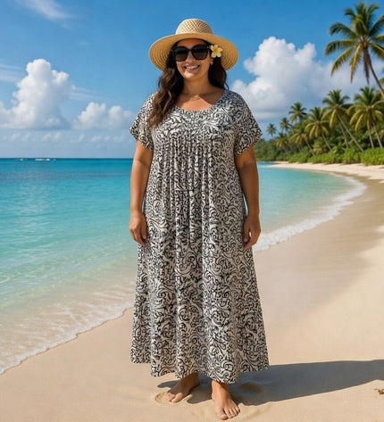V-NECK GEOMETRIC PRINT  LONG DRESS