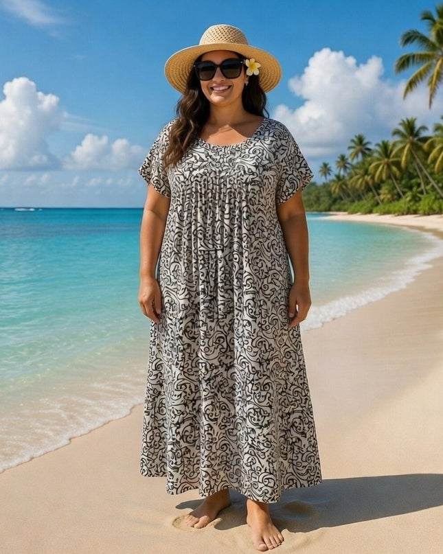 V-NECK GEOMETRIC PRINT  LONG DRESS