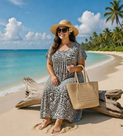 V-NECK GEOMETRIC PRINT  LONG DRESS