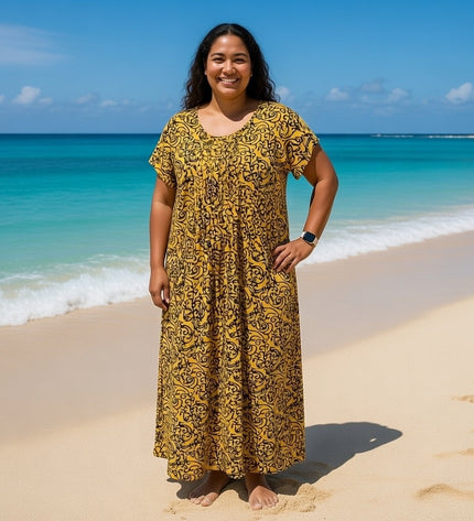 V-NECK GEOMETRIC PRINT  LONG DRESS