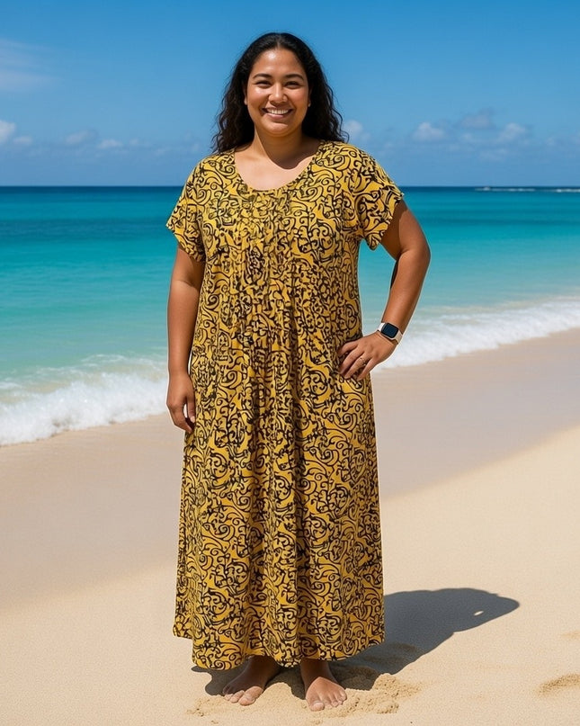 V-NECK GEOMETRIC PRINT  LONG DRESS