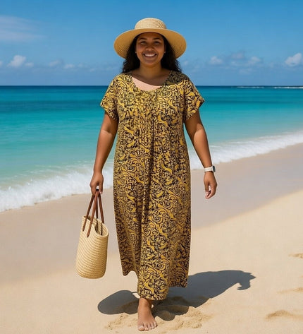 V-NECK GEOMETRIC PRINT  LONG DRESS