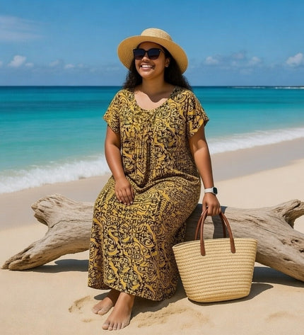 V-NECK GEOMETRIC PRINT  LONG DRESS