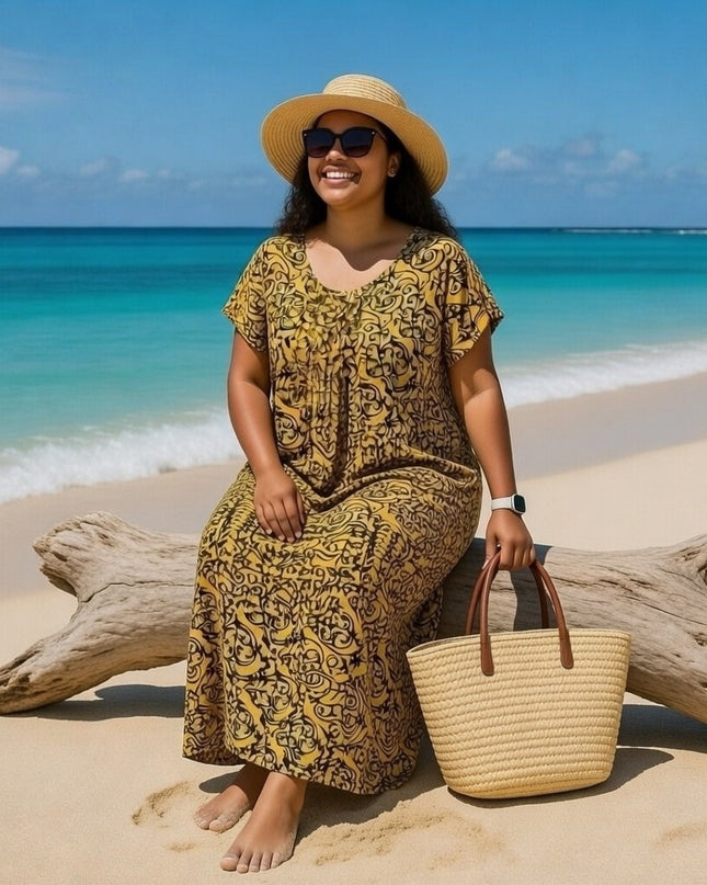 V-NECK GEOMETRIC PRINT  LONG DRESS