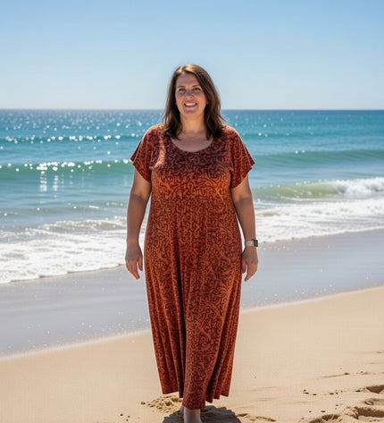 V-NECK GEOMETRIC PRINT  LONG DRESS