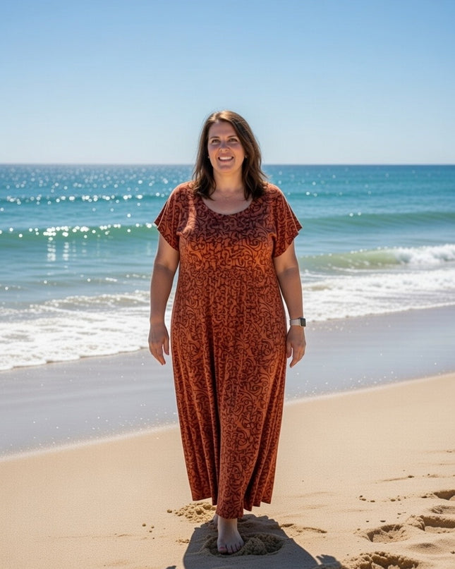 V-NECK GEOMETRIC PRINT  LONG DRESS