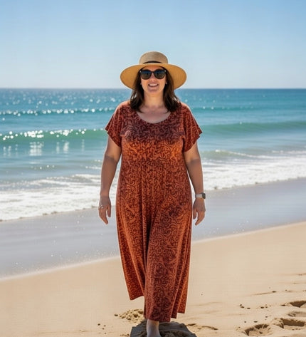 V-NECK GEOMETRIC PRINT  LONG DRESS