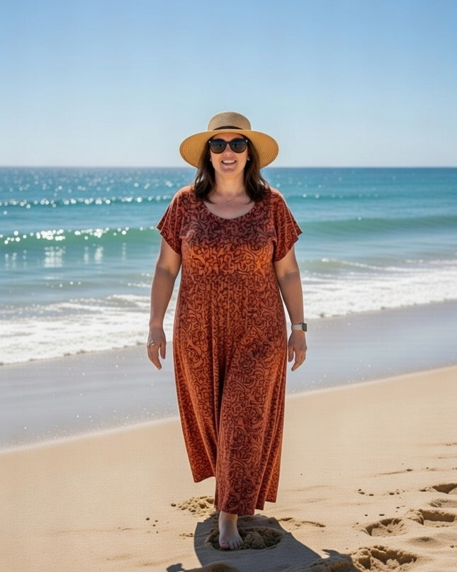 V-NECK GEOMETRIC PRINT  LONG DRESS