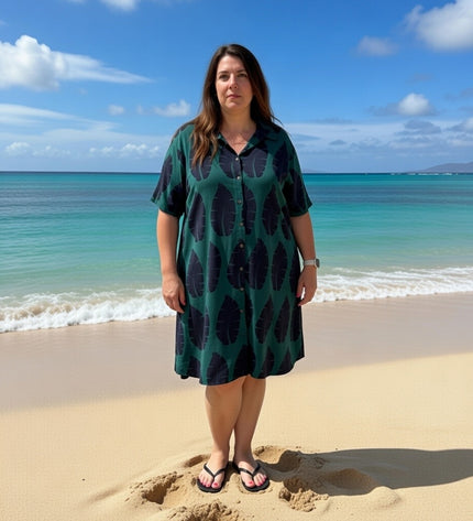 Rayon Button-Down Shirt Dress