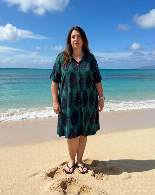 Rayon Button-Down Shirt Dress