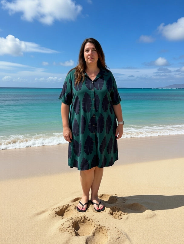 Rayon Button-Down Shirt Dress