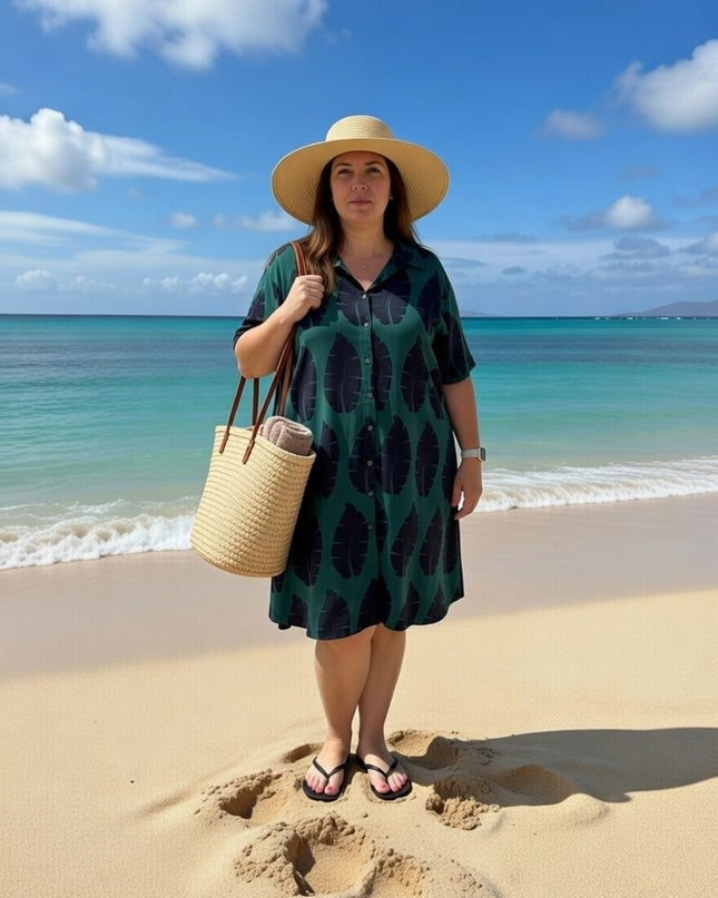 Rayon Button-Down Shirt Dress