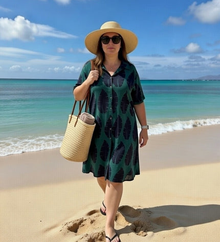 Rayon Button-Down Shirt Dress